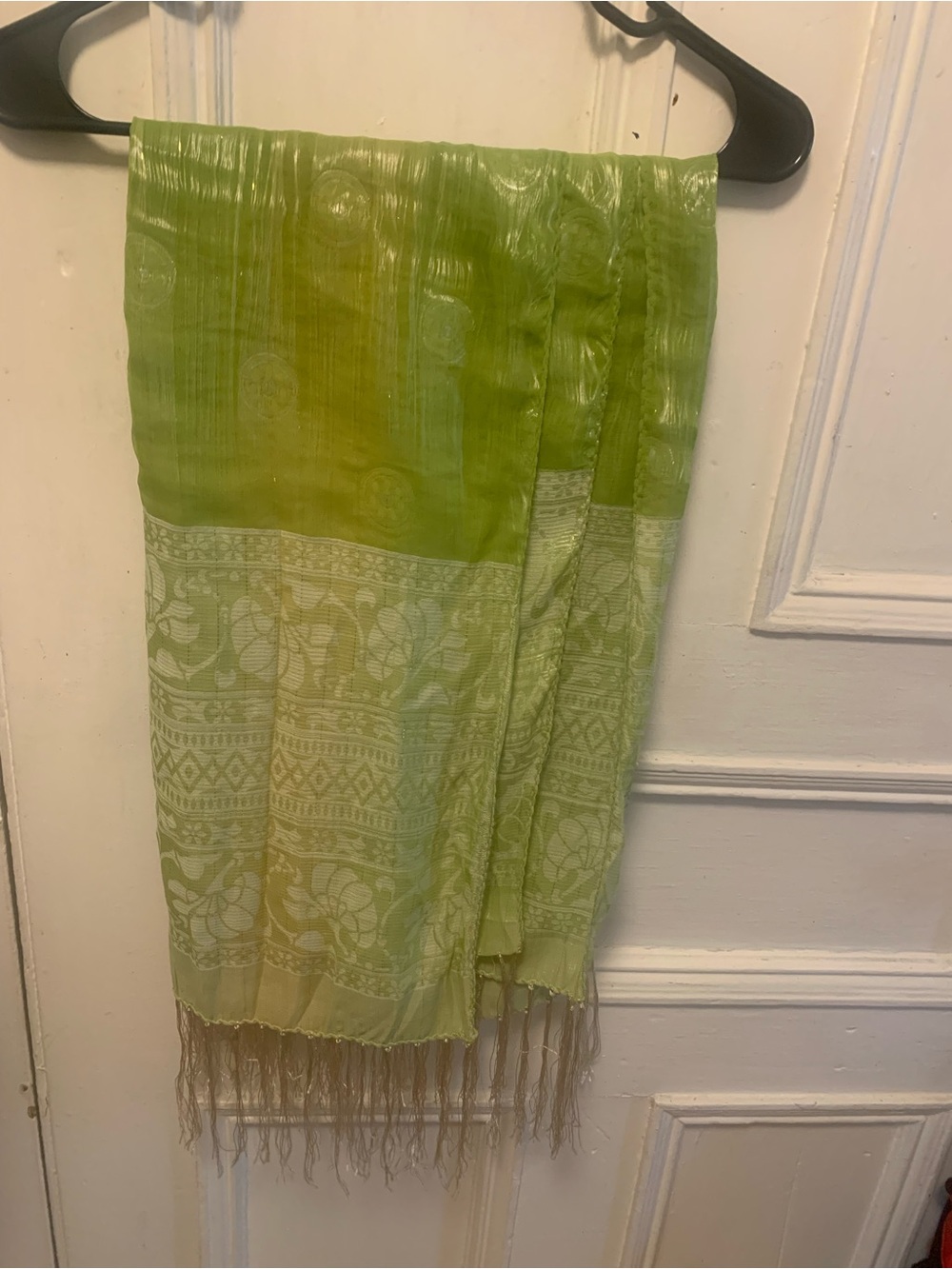 Light Green Printed Fringe Scarf
